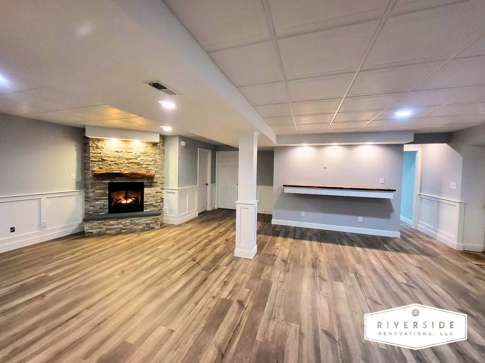 Basement with Fireplace